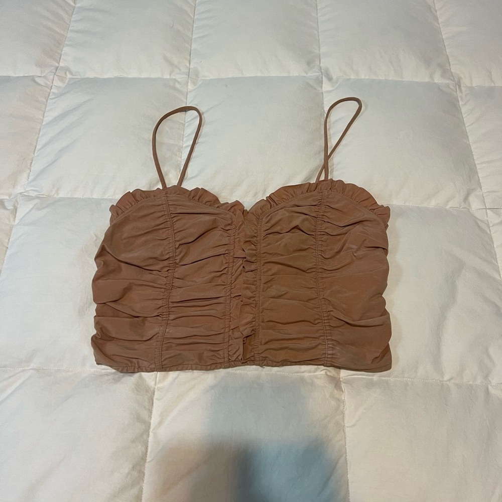 ZARA Beige Cinched Crop Tank